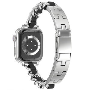 Nouveau design <span class=keywords><strong>Bracelet</strong></span> pour femme Chaîne unique en métal <span class=keywords><strong>Bracelet</strong></span> en cuir Boucle en acier inoxydable <span class=keywords><strong>Bracelet</strong></span> pour femme en résine pour <span class=keywords><strong>Apple</strong></span> <span class=keywords><strong>Watch</strong></span> - Product Image 5