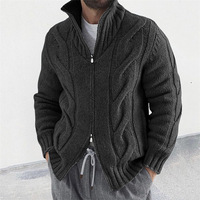 Herbst Winter Herren Stehkragen Strickjacke Dicker Strick Langarm Einfarbig Freizeitkleidung