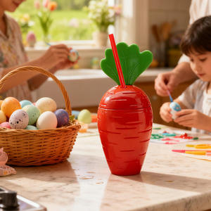 Carrot Shaped Eco-Friendly PS Tumbler for Kids Parties 15 Oz Capacity Lid Straw American Made Vietnam - Product Image 4