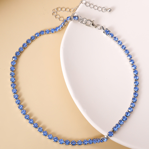 قلادة خانقة أنيقة مرصعة بالكريستال الأزرق اللامع للنساء، إكسسوار يومي عصري للرقبة، هدية مجوهرات نسائية - Product Image 3
