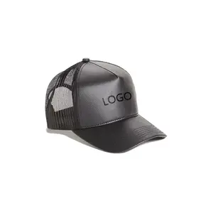 가짜 LeatherTrucker Hat 맞춤형 인쇄 로고 통기성 메쉬 및 높은 크라운 모자 디자인