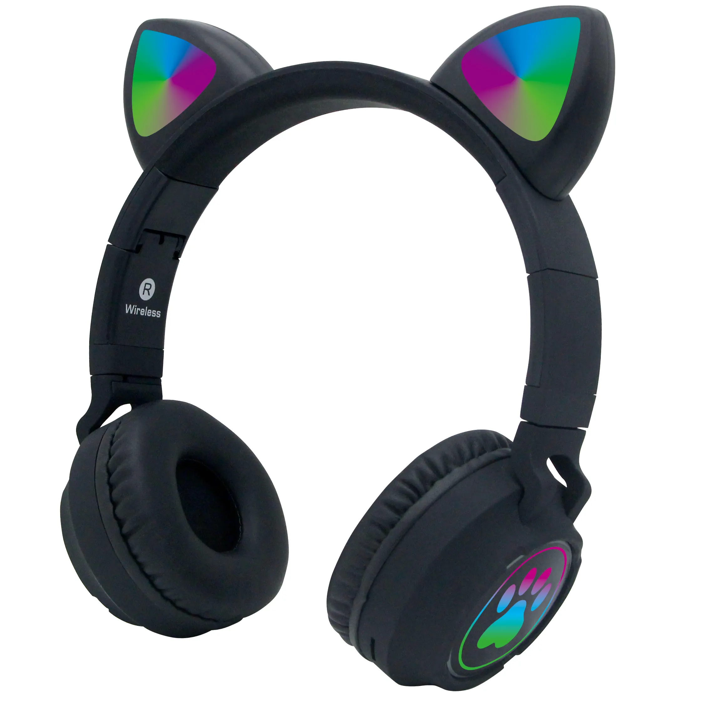 Purple Grey Pink Kids Girls Microphone TWS Earphone Glowing Led Light Cute Colorful Headphone Wireless Cat Ear Flash Headset