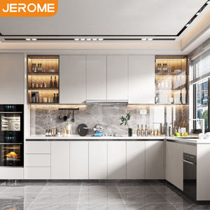 Usine JEROME de Foshan en Chine, armoires de cuisine modulaires en bois sur mesure, armoires de cuisine modernes blanches intégrées avec portes en verre - Product Image 1