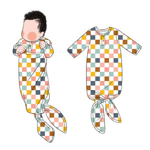Grosir kustom cetak gaun kotak-kotak Softest terikat gaun anak baru lahir bayi kantong tidur - Product Image 1