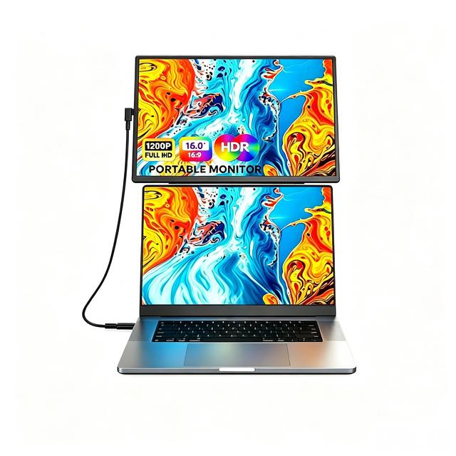 Portable Monitor 16 Inch FHD 1200P 60Hz USB-C HDMI-compatible Gaming Ultra-Slim IPS External Display Plug&Play for Laptop Mac