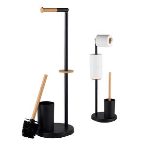 Soporte de papel higiénico de pie con varilla de bambú y soporte de escobilla de baño para baño BTH020 - Product Image 3