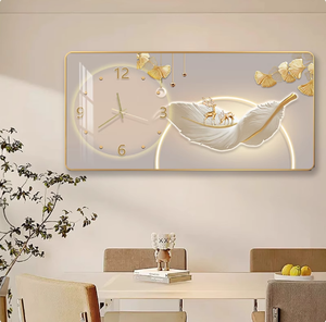 Orologio <span class=keywords><strong>da</strong></span> Parete Moderno di Lusso con Cornice in Cristallo, Serie Piuma Stile Nordico, Decorazione per la Casa, Display con Lancette, per Soggiorno - Product Image 2