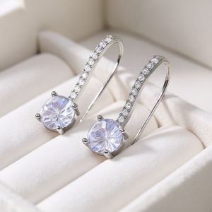 Orecchini pendenti di lusso in argento 925 placcato oro bianco con cristalli per donna, gioielli da sposa con strass e montatura a griffe. - Product Image 2