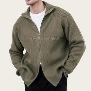 Cárdigan de punto a rayas para hombre, hecho a medida, de manga larga, estilo maduro, con cremallera, de poliéster/nailon, suéter de otoño con cuello alto - Product Image 1