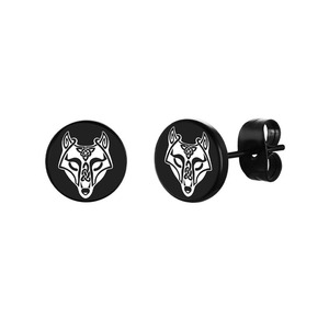 Pendientes unisex con diseño de lobo negro en aleación de zinc, joyería sencilla y a la moda para hombres y mujeres. - Product Image 1