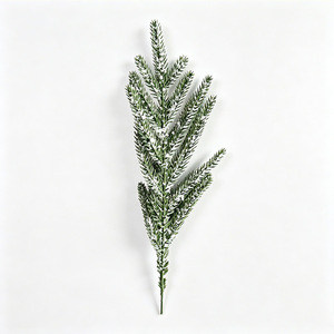Branches de pin artificielles floquées vertes avec baies rouges, bouquet décoratif de Noël - Product Image 4