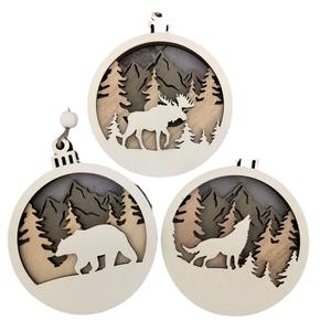 Décorations de Noël artisanales en bois en gros-Ornements de pendentif de renne creux 3D et d'arbre, artisanat de vacances artisanal - Product Image 6