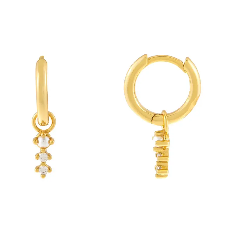 Fashion 18k Gold Plated Pearl Dangle Huggie Earrings Dainty Cz Freshwater Pearl Drop Hoop Earrings Jewelry