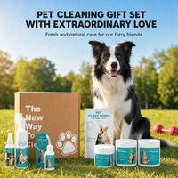 Kit de nettoyage pour animaux de compagnie sans rinçage, ensemble de toilettage pour chiens et chats, 7 pièces, lingettes pour dents, yeux, oreilles, doigts, mousse pour pattes, spray désodorisant, boîte cadeau, hypoallergénique