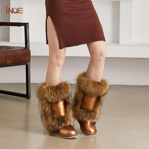 Botas de nieve de invierno OEM a la moda <span class=keywords><strong>para</strong></span> mujer, piel de vaca auténtica con forro de felpa sintética de mapache, planos impermeables antideslizantes - Product Image 5