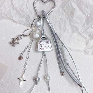 Breloque de sac à main en métal argenté pour téléphone portable, avec sangle en cuir PU et pompon, pour femmes - Product Image 4