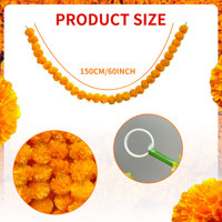 Guirlande de fleurs de marigold faites à la main en Inde, 5 pieds de long, pour la décoration de Pooja, de mariage, de Noël, de Diwali et de remise de diplôme