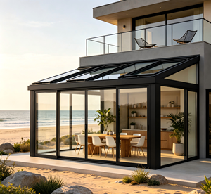 Solárium de Aluminio con Rotura de Puente Térmico de Una Sola Pendiente, Personalizado, Adosado a la Casa, con Grandes Ventanas Panorámicas para Patio Trasero, Invernadero de Cristal - Product Image 4