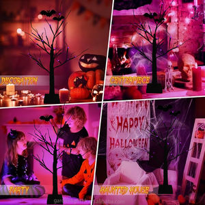 Árbol Decorativo de Plástico con Luces LED para Mesa de Halloween, 2 Pies, Ramas Negras, Luces LED Púrpuras, Funciona con Pilas, para el Hogar, Casa Embrujada, Fiesta - Product Image 5