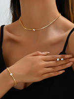 Ensemble de bijoux en argent plaqué NYY, 3 pièces, avec strass, collier ras du cou, bracelet, bague, boucles d'oreilles, ensemble de bijoux de mariage pour femmes