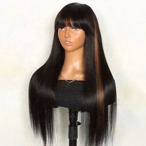 Perruque droite noire pour femmes, cheveux humains vierges Remy alignés sur la cuticule, frange, fabrication mécanique, cheveux brésiliens, longueur longue transparente - Product Image 1