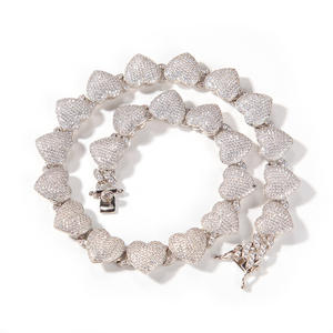 Unisex Trendy Hip Hop 15mmBling Iced AAA Zirkon Rhodium 18 Karat vergoldet Herz gepflastert kubanischen Armband Zirkon Link Halskette Ketten - Product Image 6