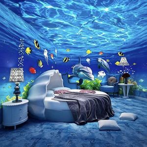Mural de Pared 3D Art Deco, Mundo Submarino, Animales Oceánicos, Delfín, Tiburón, Tortuga, Coral, Papel Tapiz para Piscina, Acuario Infantil, Decoración de Interiores - Product Image 5