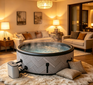 Bain à remous gonflable avec <span class=keywords><strong>pompe</strong></span> à air électrique, baignoire gonflable portable pour adultes, bacs à spa pliables pour l'intérieur et l'extérieur avec couvercle - Product Image 1