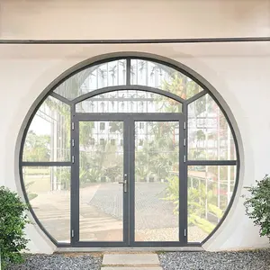 现代天井庭院外部铝制圆框摆式玻璃门