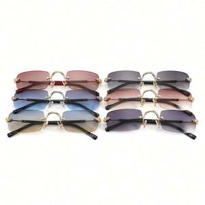 Gafas de Sol Retro 2021 para Hombre y Mujer, Lentes Degradadas, Montura Cuadrada Pequeña, Protección UV400, Sin Montura, Rectangulares - Product Image 6