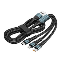 Cable de Carga Trenzado de Nailon de 120W con Conectores Micro USB Tipo-C, Tres en Uno, Carga Súper Rápida, Universal para Apple y Android