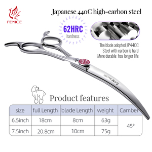 กรรไกรตัดขนสัตว์เลี้ยง Fenice Pink Diamond Screw <span class=keywords><strong>Super</strong></span> <span class=keywords><strong>Pet</strong></span> แบบโค้ง ขนาด 6.5/7.5 นิ้ว กรรไกรตัดแต่งขนสัตว์เลี้ยงแบบโค้ง - Product Image 3