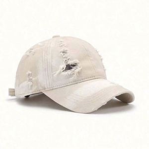 Casquette de baseball personnalisée en gros avec logo de dessin animé, bords effilochés, effet vieilli, écologique, respirante, en caoutchouc pour femmes - Product Image 2