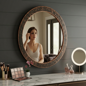 Hammered Handmade Wooden Round Crystal Glass Wall <b>Mirror</b> REHMAN <b>CRAFT</b> - Product Image 1