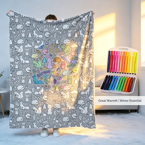 ผ้าห่มระบายสี DIY ซักได้ ไม่ซีดจาง ผลิตจากโรงงาน ผ้าฟลานเนลนุ่ม ผ้าห่มวิเศษพร้อมปากกาสีสดใส 24 สี ลายป่าไม้สุดน่ารักสำหรับเด็ก - Product Image 3