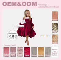 Robe trapèze fluide à manches longues et ourlet à volants en velours uni pour filles, idéale pour le quotidien et les fêtes - Collection Yiwuyiyuan
