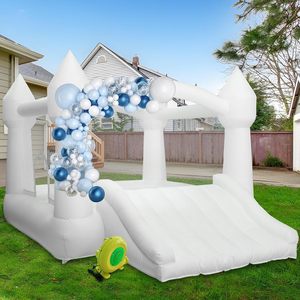 Château gonflable blanc avec toboggan et piscine à balles, château de saut pour enfants pour fête d'anniversaire en plein air - Product Image 2
