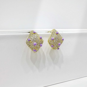 wholesale plata 925 sterling silver unique enamel earring party Water Drop chunky purple western gold plated women stud earrings - Product Image 5
