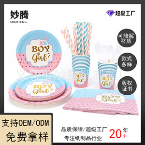 Baby Blue And Pink Gender Neutral <b>Disposable</b> Paper <b>Plate</b> Party Tableware Set For Birthday Celebration Zhejiang Origin - Product Image 4