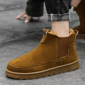 Men Winter Snow Boots <b>Ankle</b> Round Toe Faux Suede Fur Lining Rubber Outsole Anti Slip Warm EVA Midsole - Product Image 2