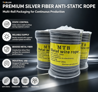 Cordon antistatique élastique à haute conductivité en fibre d'argent, cordon ESD extensible métallique pour la sécurité industrielle, l'électronique et les vêtements