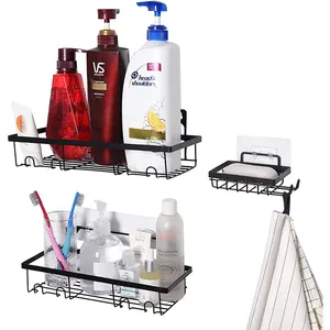 3Set Hooks Organizer Storage Rack Wall Mounted Stainless Steel Bathroom Adhesive Shower Caddy