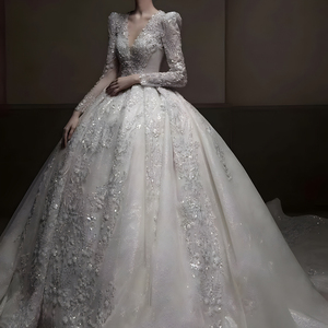 Jancember LSHT043 Clásico con cuello en V Sin espalda Vestidos de novia para mujer Vestidos para mujer - Product Image 1