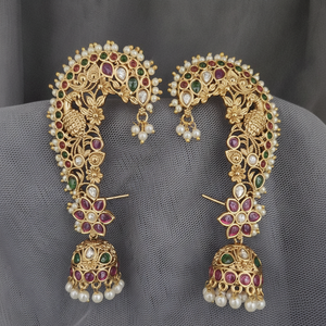 Pendientes de tono dorado Kundan Polki de aspecto tradicional con perla para boda, compromiso, fiesta, accesorio de moda para mujer - Product Image 1