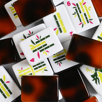 Mahjong américain de luxe en PU de 32 mm, 160 tuiles, dos en écaille de tortue ambrée, logo personnalisable, motif, 4 joueurs, sac de rangement