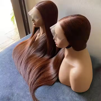 Wig Rambut Asli Vietnam Cokelat Tua Tanpa Lem 13x4 HD Lace Front Pre Plucked Natural Hairline # 4 Wig Warna Coklat Tua