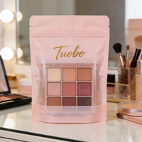 Pochette d'emballage refermable sur pied avec fermeture éclair, personnalisée, givrée, avec fenêtre transparente, pour cosmétiques, applicateur de maquillage, pinceau, rouge à lèvres