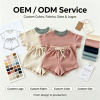 Ensemble de survêtement en coton personnalisé pour bébé, style quotidien d'été, t-shirt à col contrastant et short à cordon de serrage, ensemble 2 pièces assorti pour tout-petits