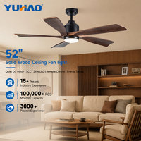 Ventilateur de plafond LED BLDC haut de gamme en bois massif avec éclairage, large débit d'air, pour chambre d'hôtel et villa (OEM/ODM)
