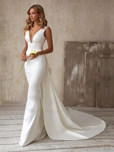 S0318x phổ biến cao quý và thanh lịch chất lượng cao Nàng Tiên Cá đuôi đơn giản satin v-cổ hip-wrapped Wedding Dress - Product Image 3